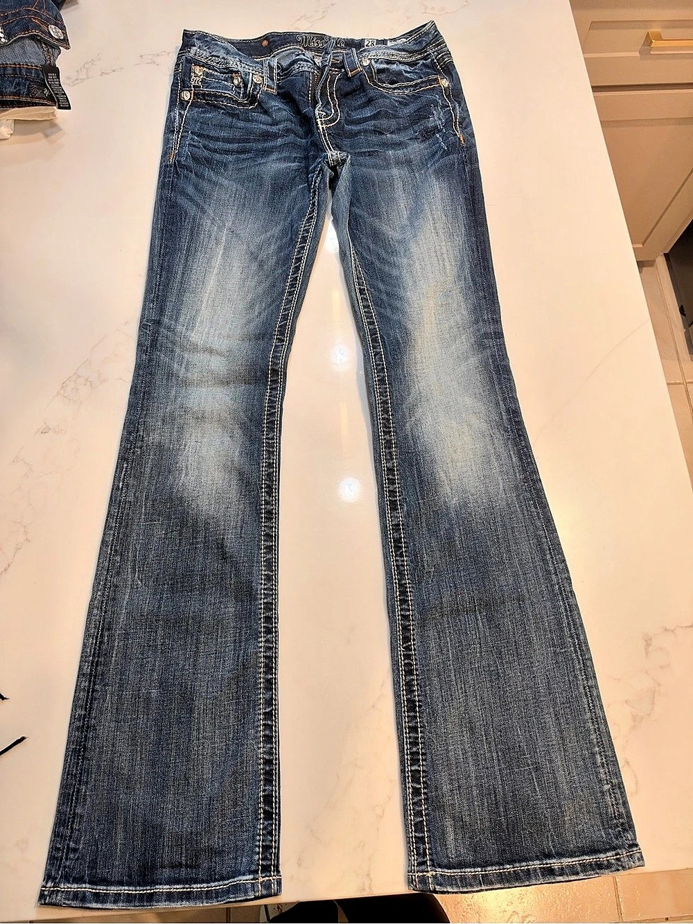 Miss Me Jeans Flare in Blue Waist 28